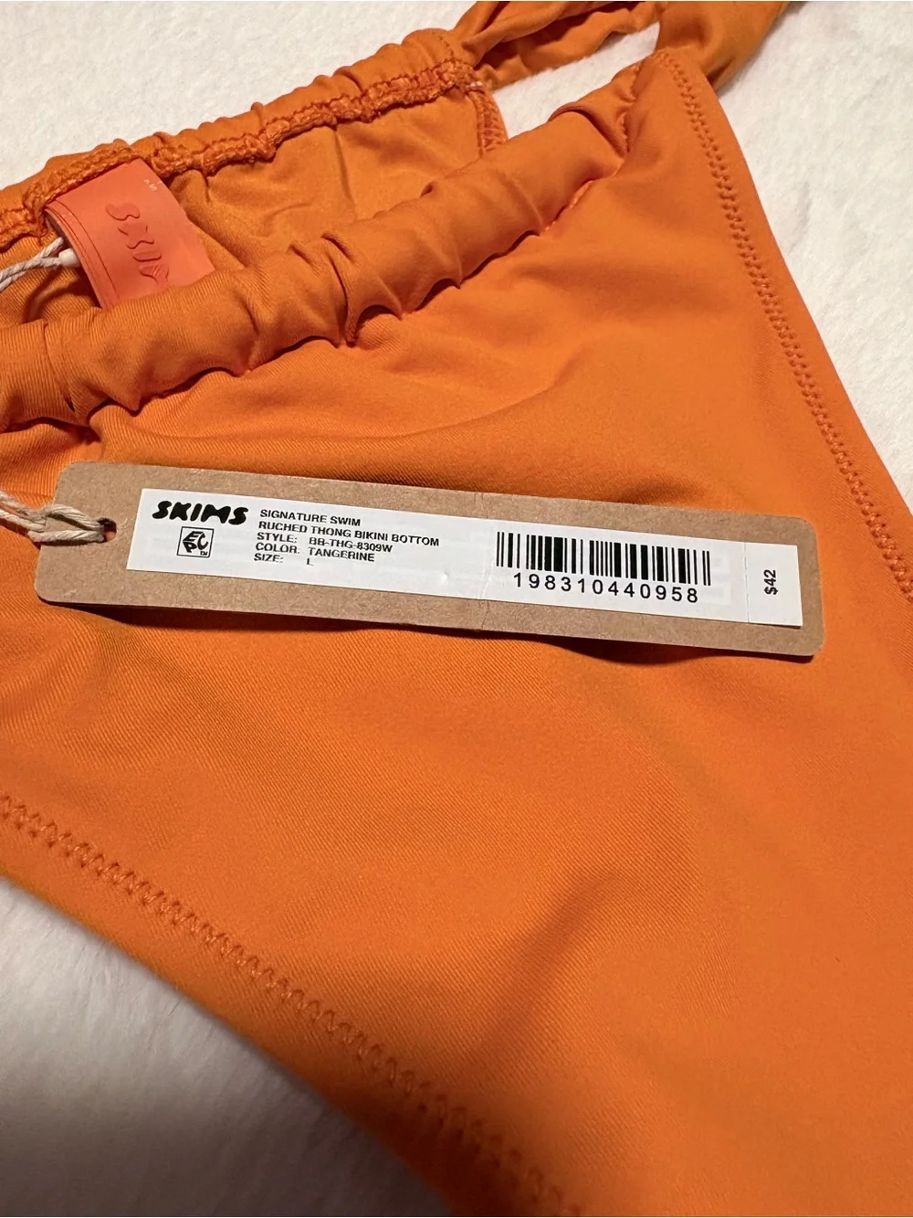 Skims Signature Swim Ruched Thong Bikini Bottom Orange – Size Large NWT
